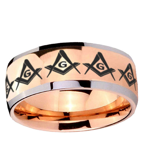 5mm Masonic Square Compass Dome Rose Gold Tungsten Ring