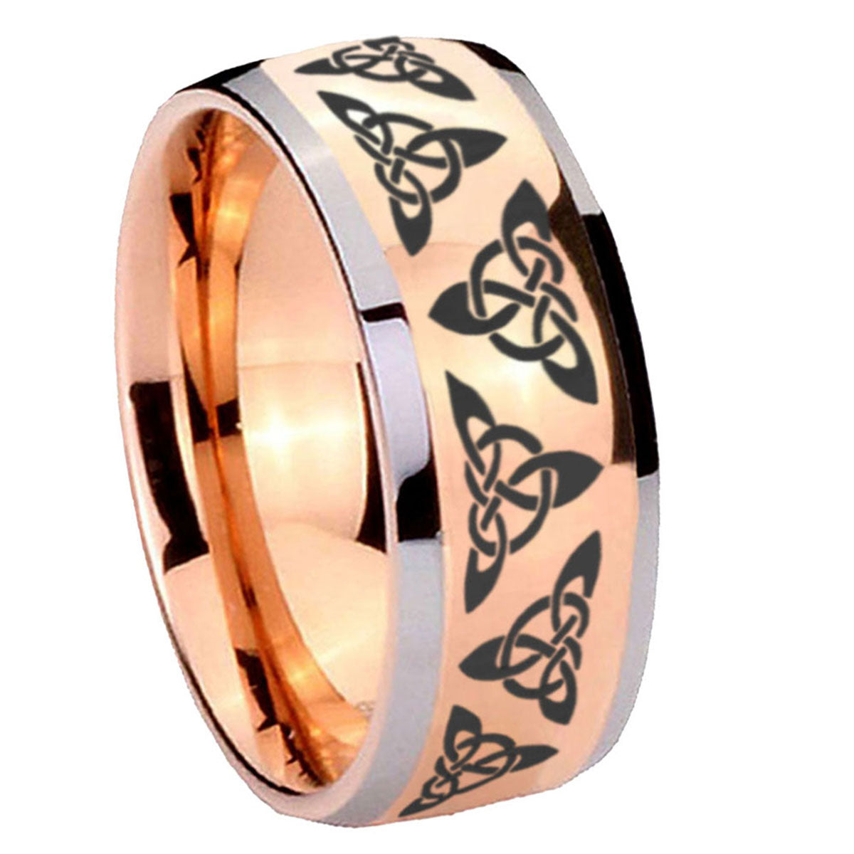 8mm Celtic Knot Dome Rose Gold Tungsten Custom Mens Ring