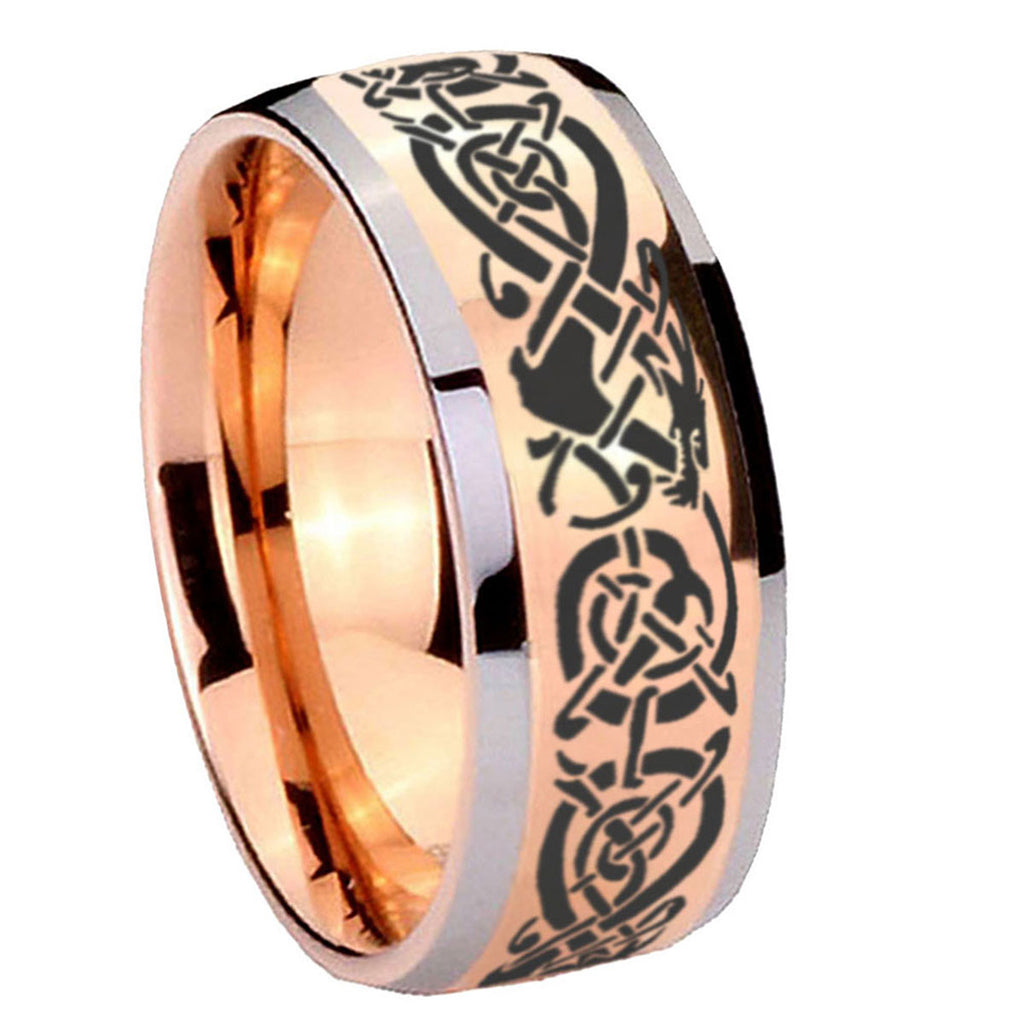 8mm Celtic Knot Dragon Dome Rose Gold Tungsten Promise Ring
