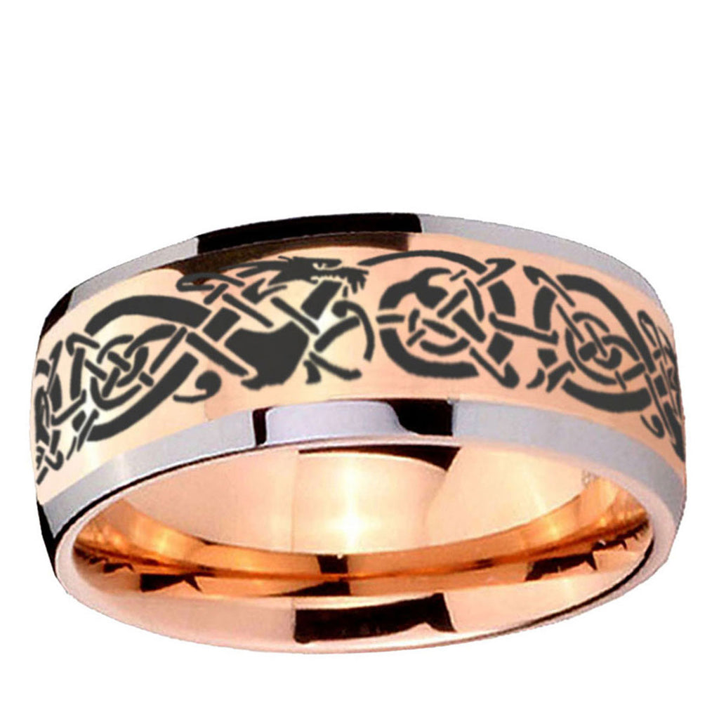 5mm Celtic Knot Dragon Dome Rose Gold Tungsten Promise Ring