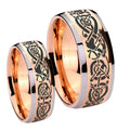 Celtic Knot Dragon Dome Rose Gold Tungsten Wedding Set Rings