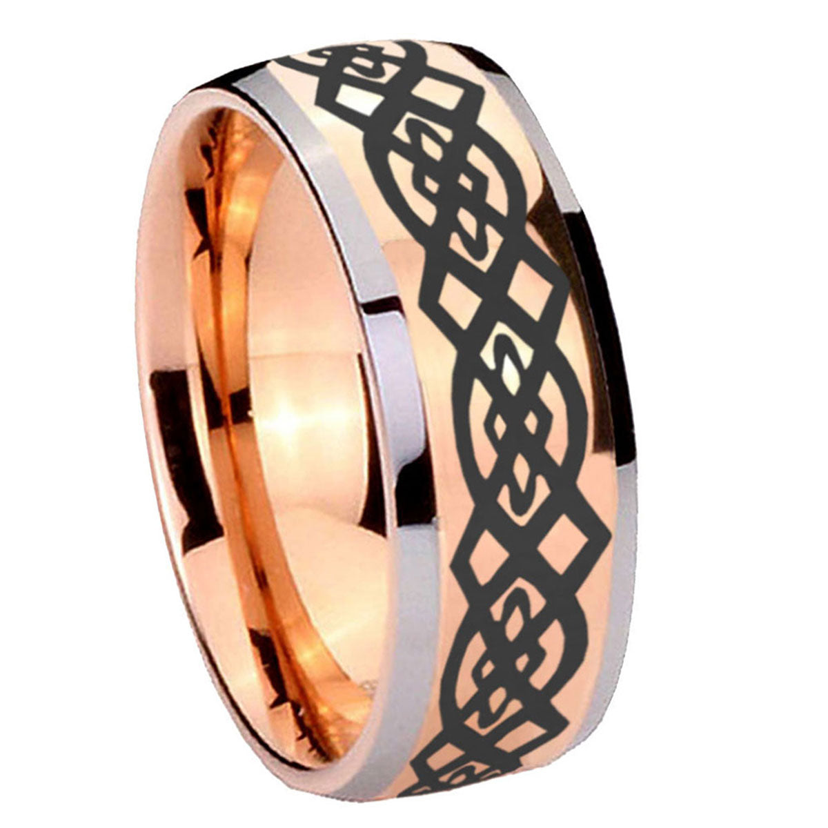 8mm Celtic Knot Dome Rose Gold Tungsten Wedding Band Mens