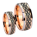 Celtic Knot Dome Rose Gold Tungsten Bridal Ring Sets