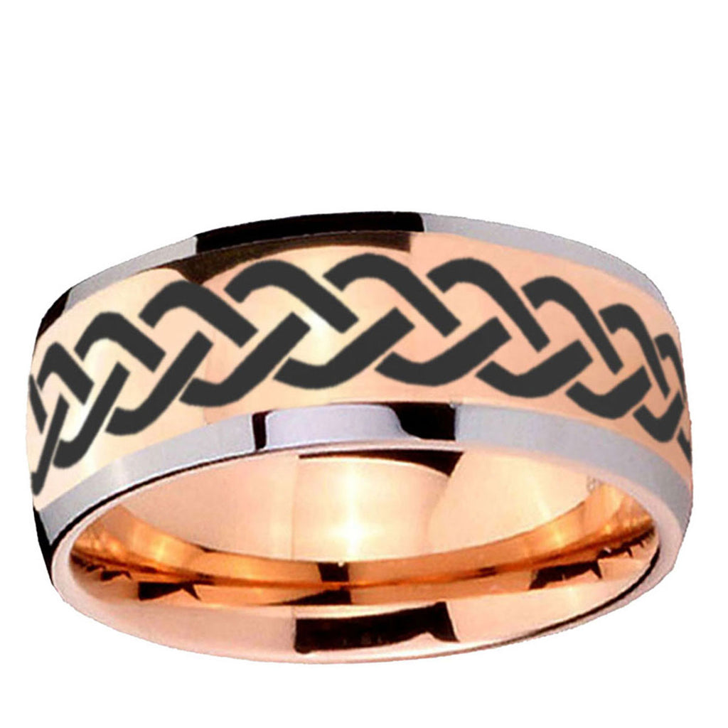 5mm Laser Celtic Knot Dome Rose Gold Tungsten Custom Ring