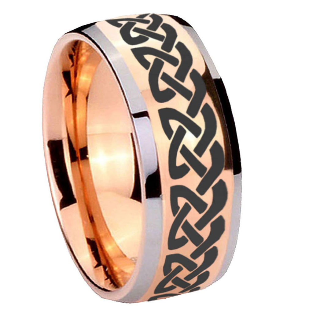 8mm Celtic Knot Love Dome Rose Gold Tungsten Custom Ring