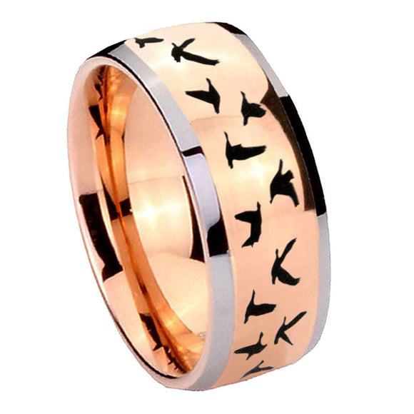 8mm-Flying-Geese-Hunting-Dome-Rose-Gold-Tungsten-Carbide-Men's-Ring