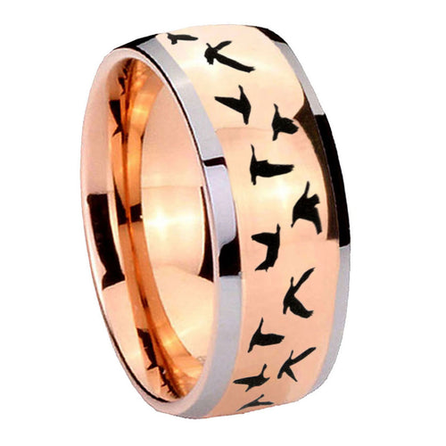 8mm Flying Geese Hunting Dome Rose Gold Tungsten Men's Ring