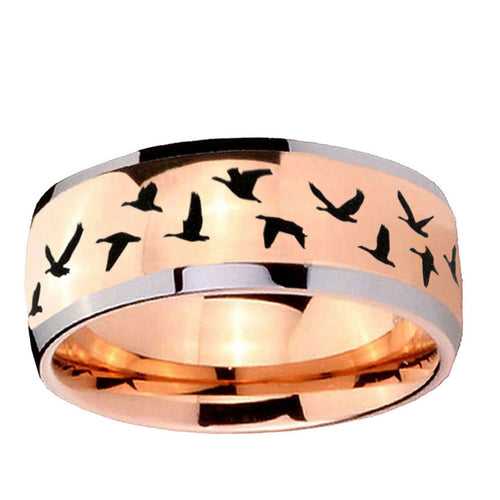 5mm Flying Geese Hunting Dome Rose Gold Tungsten Men's Ring