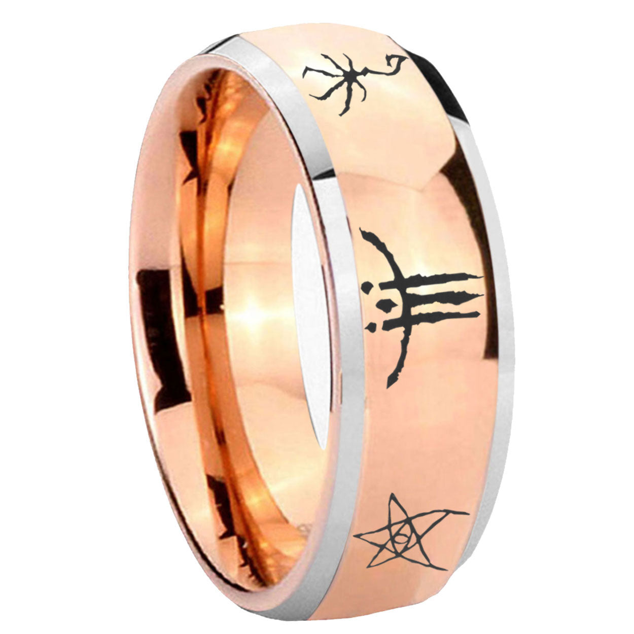 8mm Blackborne Caryll Runes Dome Rose Gold Tungsten Carbide Ring
