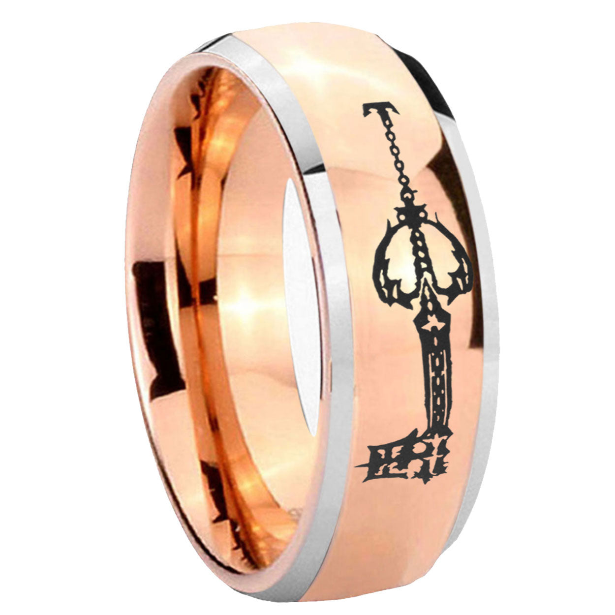 8mm kingdom heart keyblades Dome Rose Gold Tungsten Carbide Ring