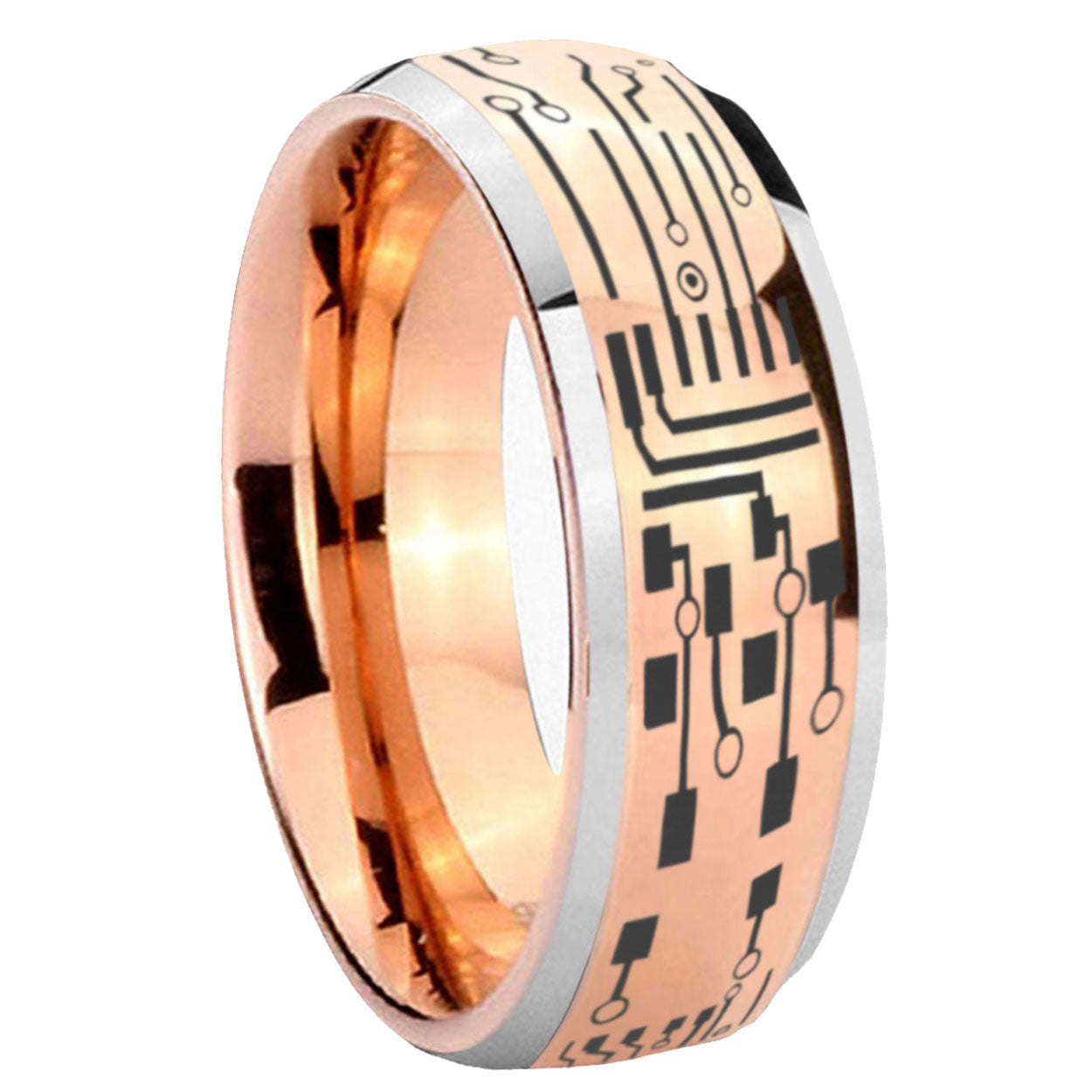 8mm Circuit Board Dome Rose Gold Tungsten Carbide Ring