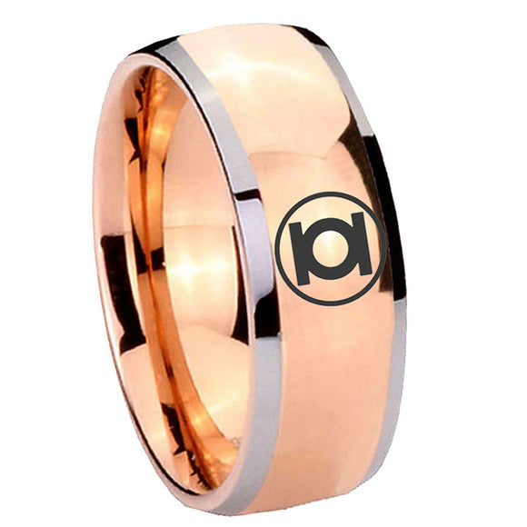 8mm Green Lantern Dome Rose Gold Tungsten Mens Wedding Band