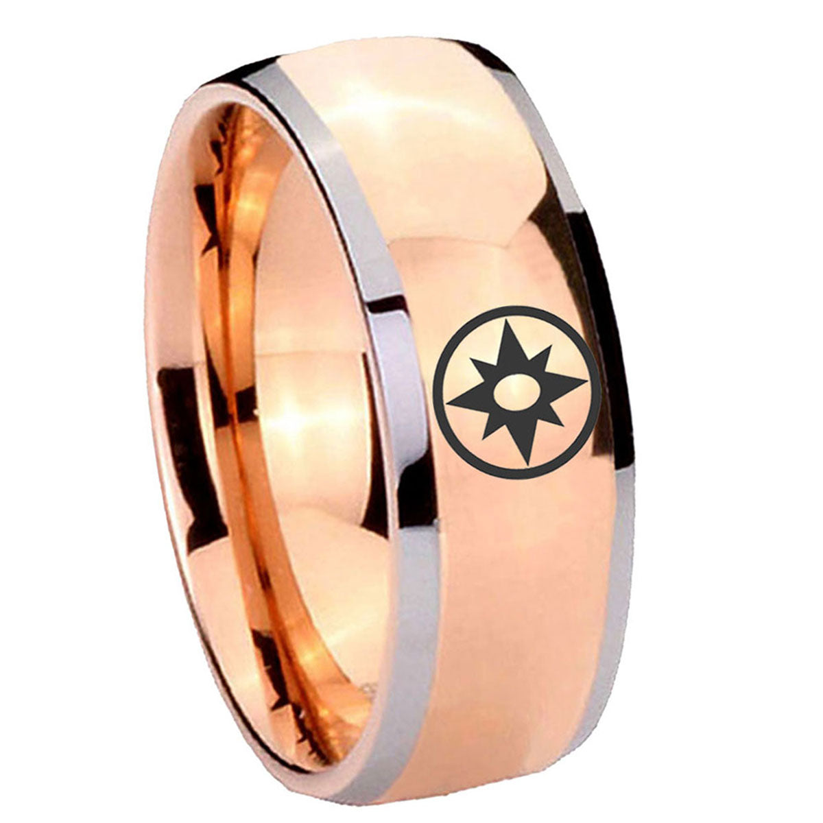 8mm Star Sapphire Lantern Dome Rose Gold Tungsten Carbide Ring