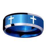 10mm-Crosses-Beveled-Edges-Blue-2-Tone-Tungsten-Carbide-Men's-Band-Ring