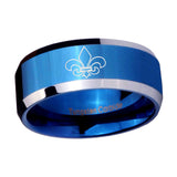 8mm-Fleur-De-Lis-Beveled-Edges-Blue-2-Tone-Tungsten-Mens-Ring-Engraved