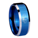 His Hers Fleur De Lis Beveled Blue 2 Tone Tungsten Men's Wedding Band Set