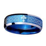 10mm-Celtic-Cross-Beveled-Edges-Blue-2-Tone-Tungsten-Mens-Ring-Personalized