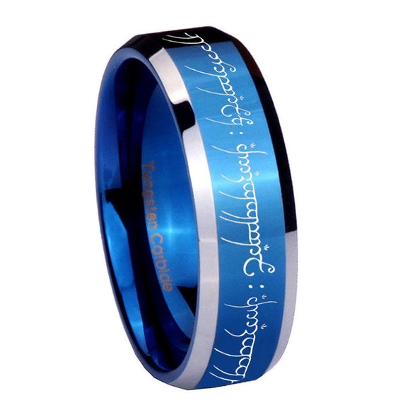 8mm Lord Of The Rings Beveled Edge Blue Casual Rings For Men