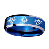 10mm-Master-Mason-Masonic--Beveled-Edges-Blue-2-Tone-Tungsten-Mens-Wedding-Band