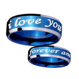 10mm-I-Love-You-Forever-and-ever-Beveled-Edges-Blue-2-Tone-Tungsten-Mens-Ring