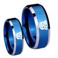 Transformers Autobot Beveled Blue 2 Tone Tungsten Wedding Ring Sets