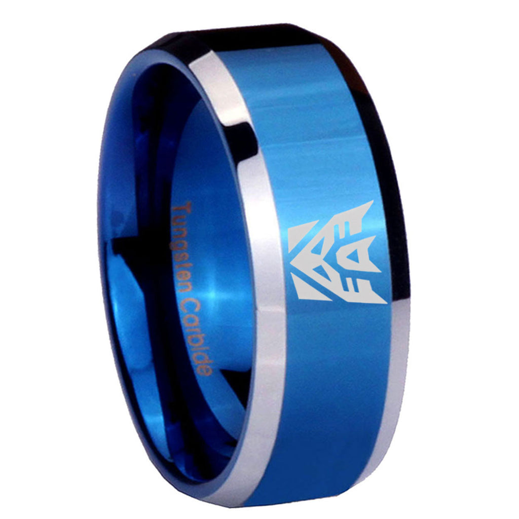 10mm Decepticon Transformers Beveled Blue 2 Tone Tungsten Mens Anniversary Ring