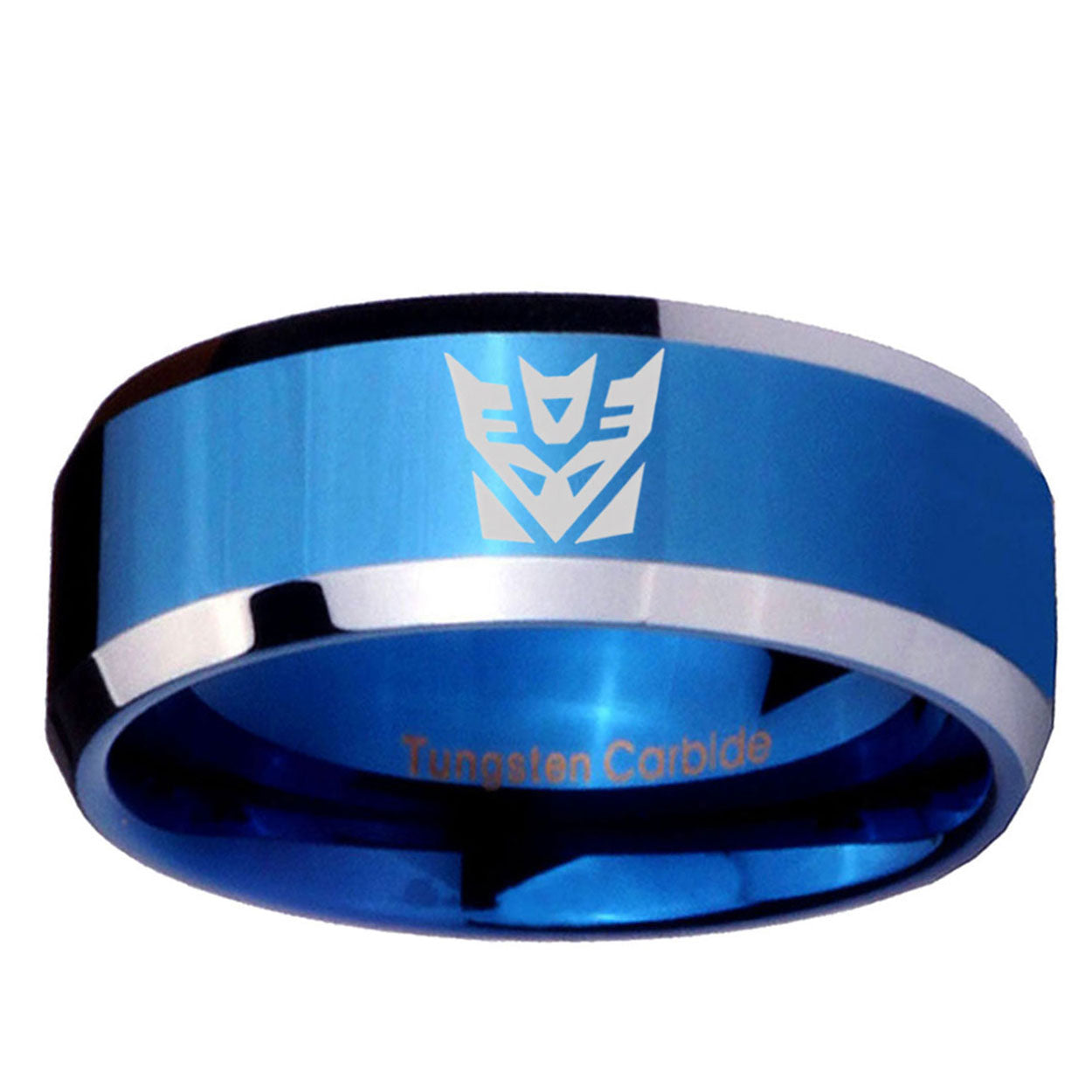 10mm Decepticon Transformers Beveled Blue 2 Tone Tungsten Ring