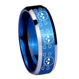 10mm-Multiple-Skull-Beveled-Edges-Blue-2-Tone-Tungsten-Wedding-Band-Ring