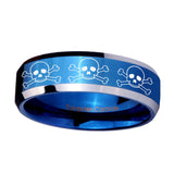 8mm-Multiple-Skull-Beveled-Edges-Blue-2-Tone-Tungsten-Carbide-Mens-Bands-Ring