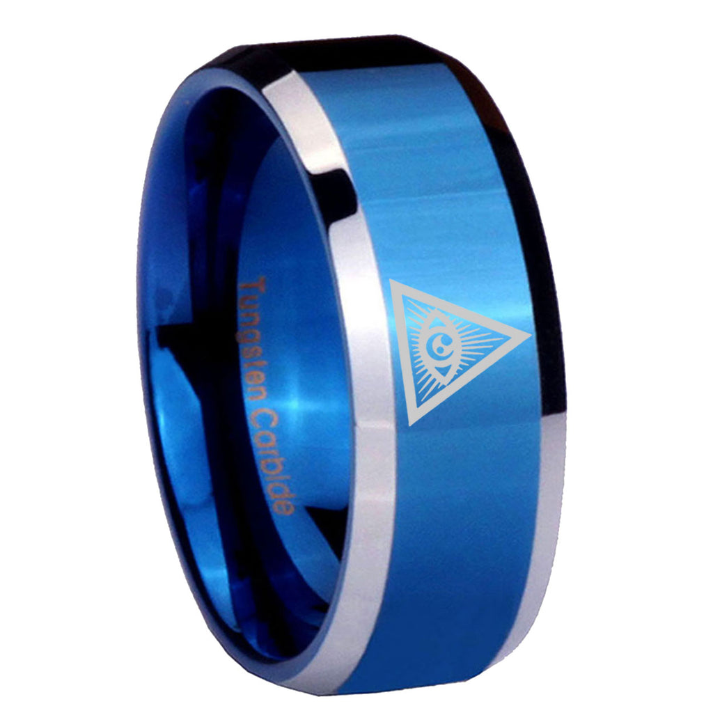 8MM Seeing Eye of Beveled Blue Tungsten Wedding Band Men