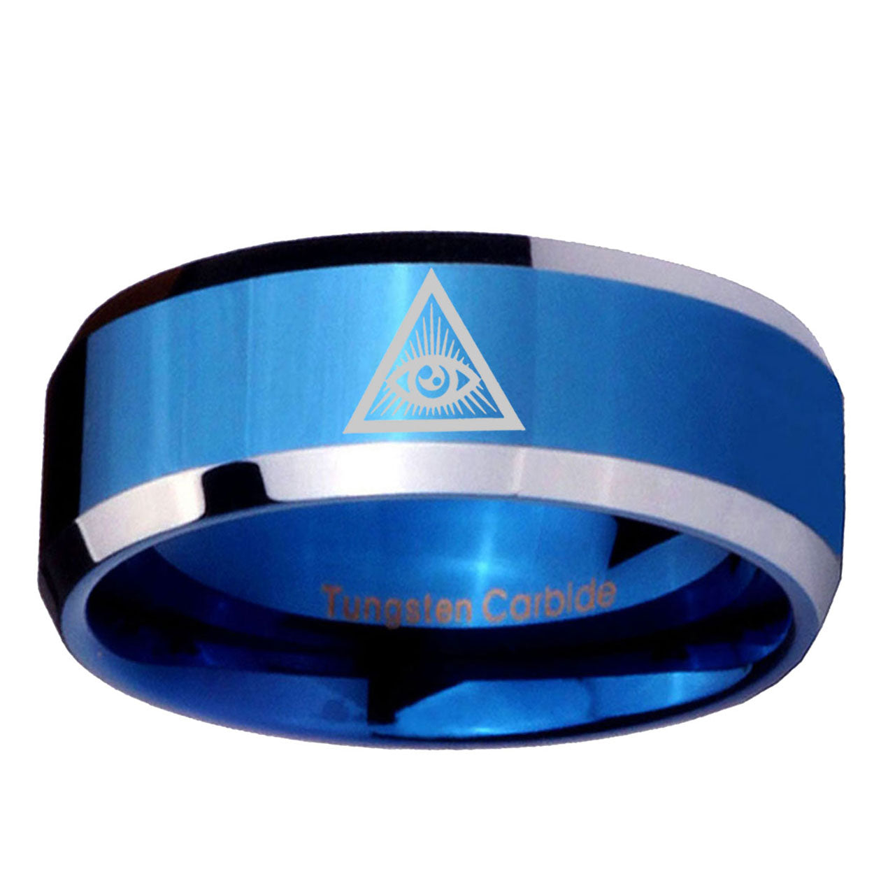 5MM Seeing Eye of Beveled Blue Tungsten Wedding Band Men