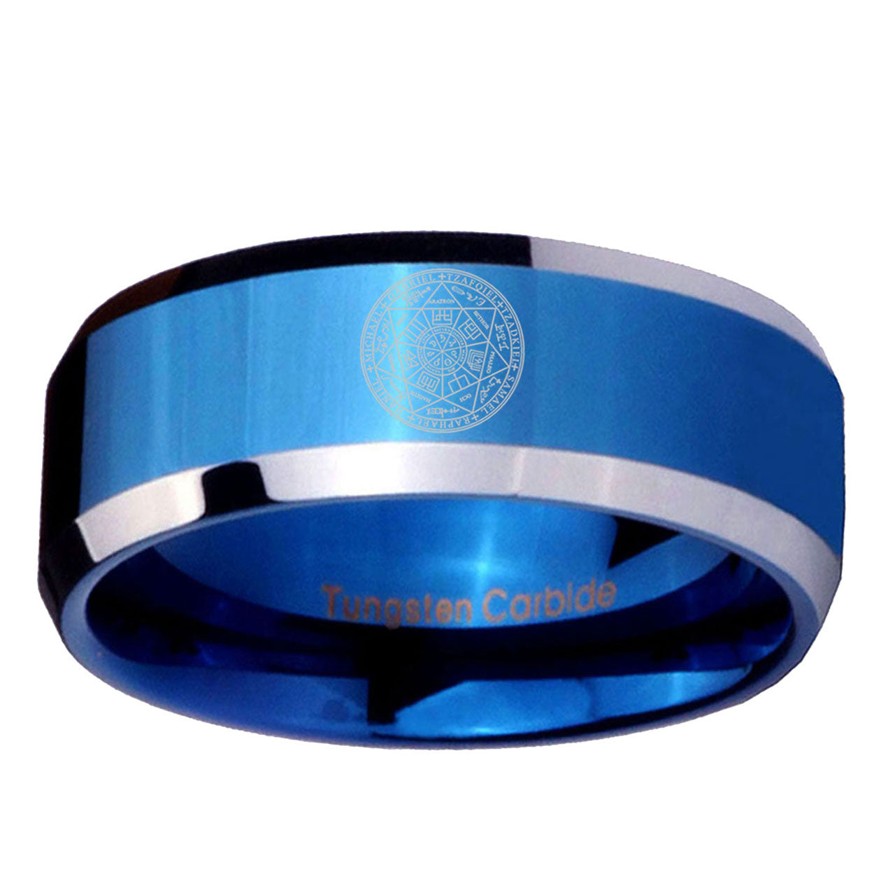 5MM Seal of Seven Beveled Blue Tungsten Mens Casual Ring