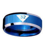 10mm-Masonic-32-Triangle-Design-Freemason-Beveled-Edges-Blue-2-Tone-Tungsten-Carbide-Men's-Band-Ring