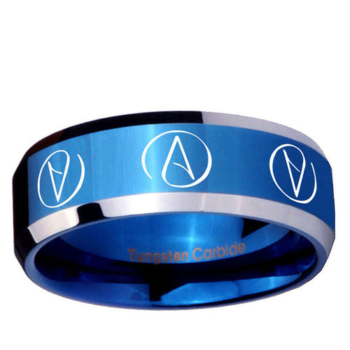 10mm Atheist Design Beveled Edge Blue 2 Tone Tungsten Bands Ring