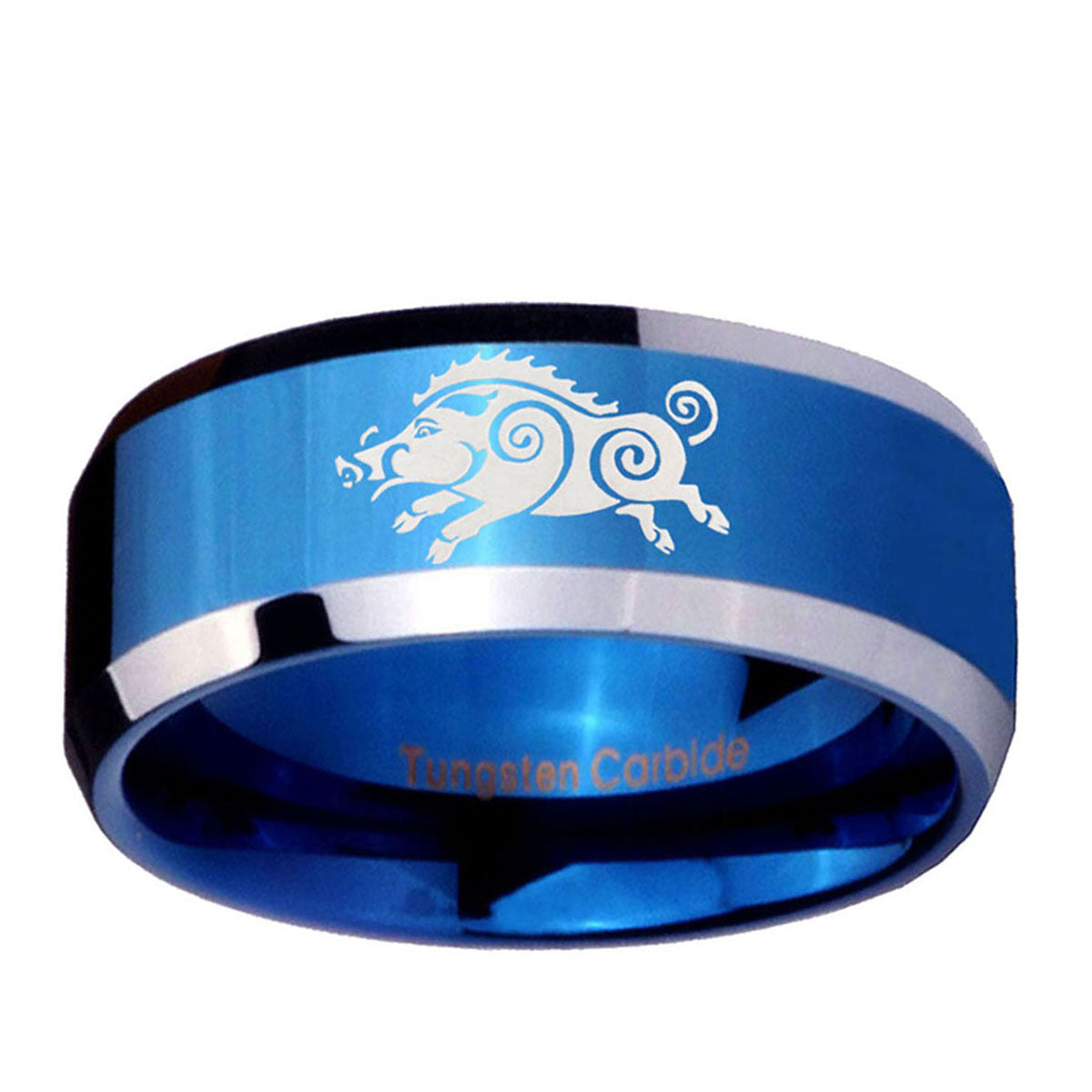5MM Wild Boar Beveled Blue Tungsten Promise Ring
