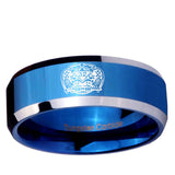 5, 8mm Masonic 32 Degree Freemason Beveled Edge Blue 2 Tone Tungsten Ring
