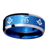 10mm-Masonic-Shriners-Beveled-Edges-Blue-2-Tone-Tungsten-Men's-Band-Ring