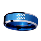 10mm-Aquarius-Horoscope-Beveled-Edges-Blue-2-Tone-Tungsten-Carbide-Men's-Ring