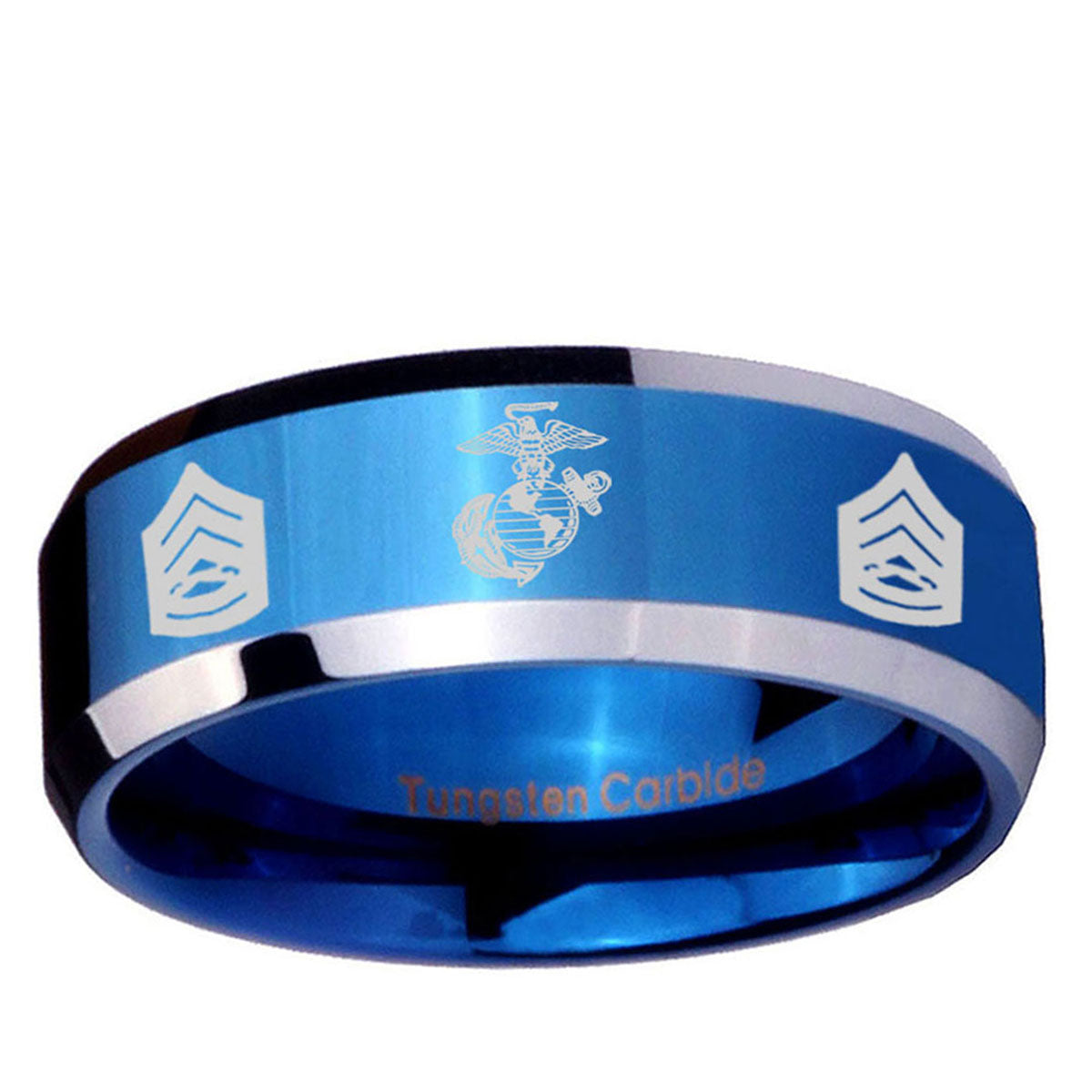 5MM Marine Army Sergeant Beveled Blue Tungsten Wedding Band