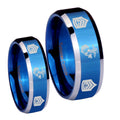 Marine Army Sergeant Beveled Edges Blue 2 Tone Tungsten Couple Rings