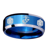 10mm-Marine-Chief-Master-Sergeant--Beveled-Edges-Blue-2-Tone-Tungsten-Mens-Wedding-Band