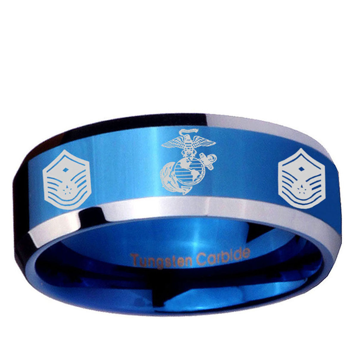 5MM Marine Chief Master Sergeant Beveled Blue Tungsten Ring
