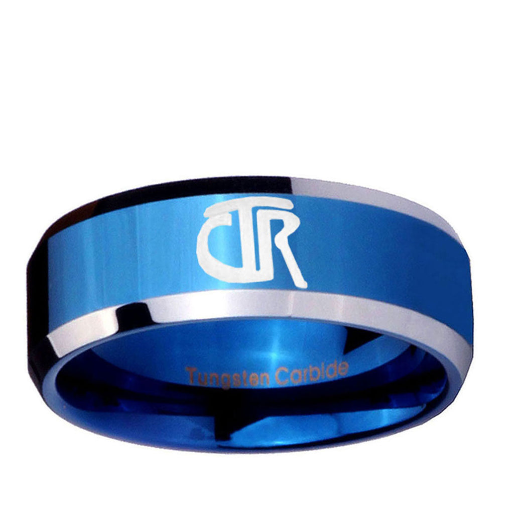 10mm CTR Beveled Edge Blue 2 Tone Tungsten Ring