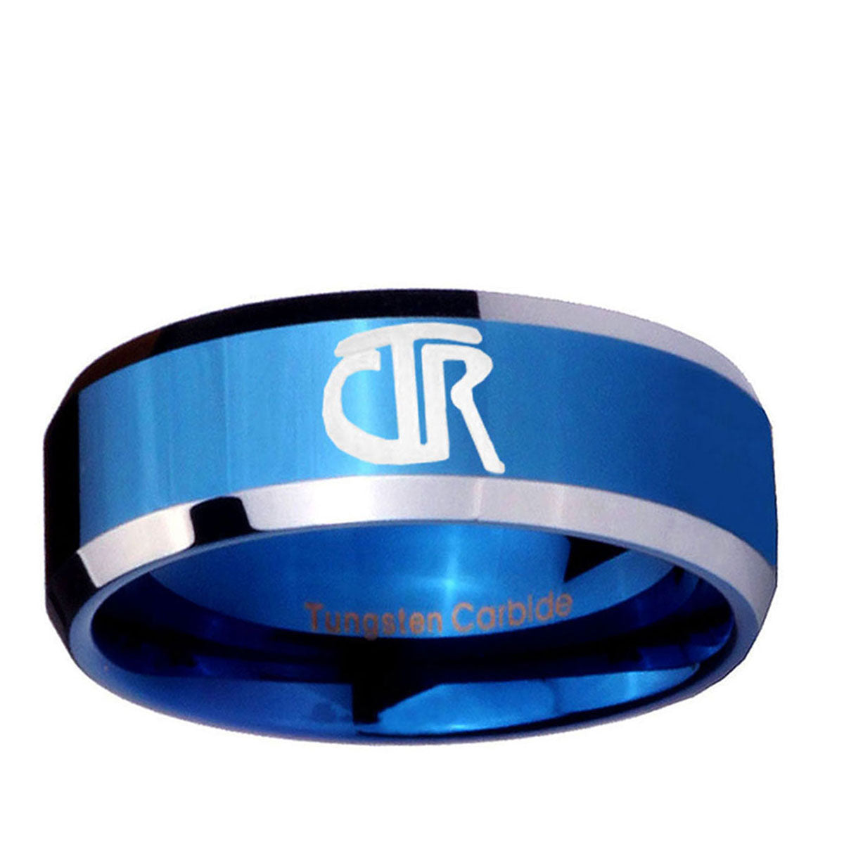 10mm CTR Beveled Edge Blue 2 Tone Tungsten Ring