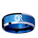 5, 8mm CTR Beveled Edge Blue 2 Tone Tungsten Ring
