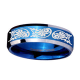 10mm-Etched-Tribal-Pattern-Beveled-Edges-Blue-2-Tone-Tungsten-Wedding-Band-Mens