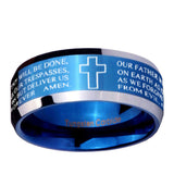 5, 8mm Etched Lord's Prayer Cross Beveled Edge Blue 2 Tone Tungsten Ring