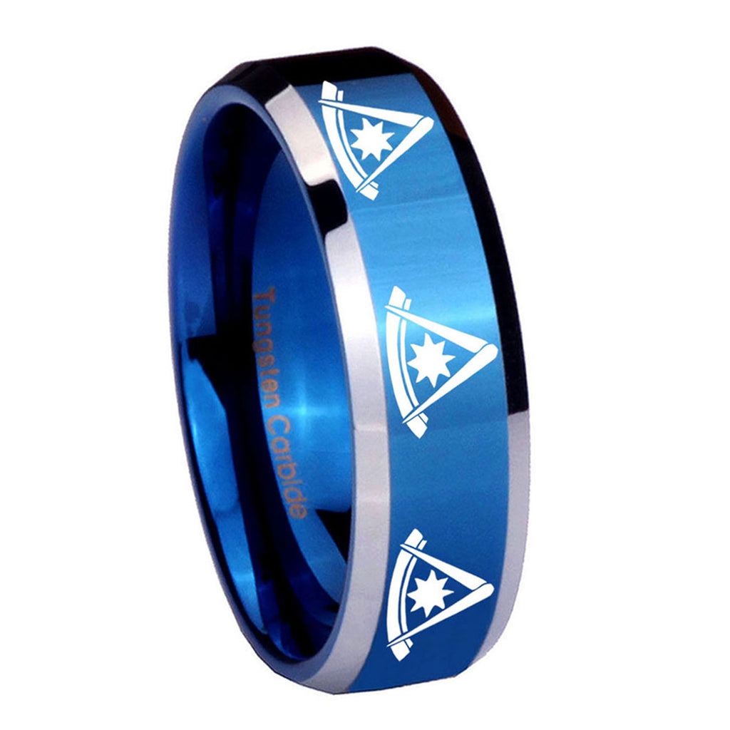 8MM Multiple Pester Master Beveled Blue Tungsten Band For Men