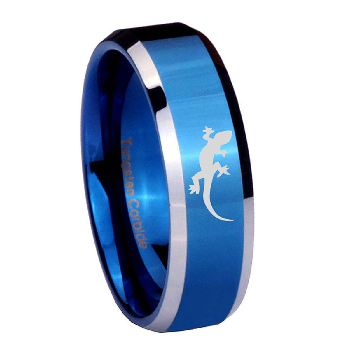 8MM Lizard Beveled Blue Tungsten Band For Men