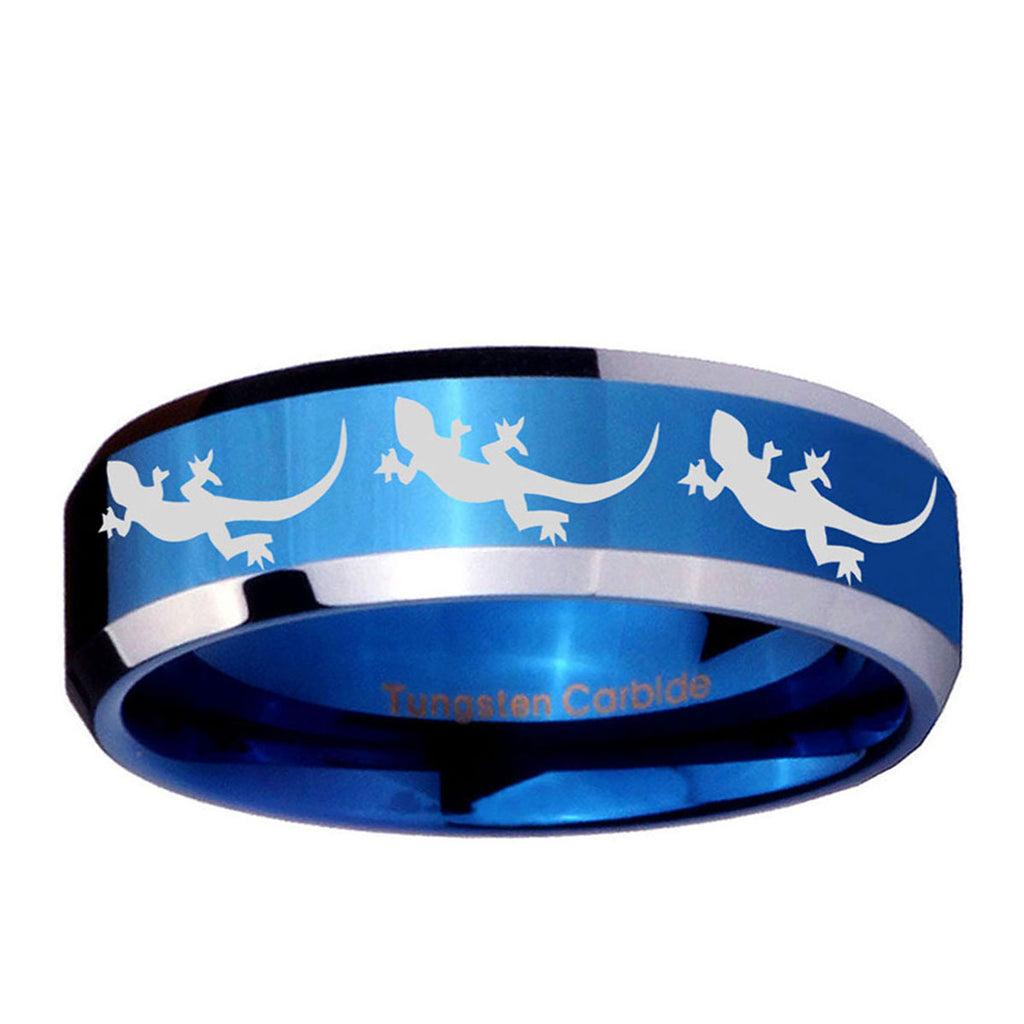 5MM Multiple Lizard Bevel Beveled Blue Tungsten Mens Ring